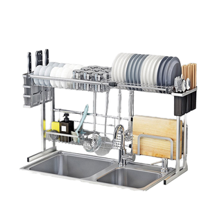 Nuevo Diseño Popular de Acero Inoxidable con Revestimiento Negro, Juego de Organizador de Cocina, Escurridor Doble Ajustable para Platos, Cuchillos y Tazones - Product Image 1