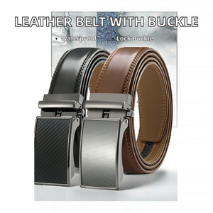 Cinturón Automático de Cuero Vacuno Genuino para Hombre, Hebilla de Aleación con Cierre Automático, Casual, Duradero e Impermeable, Negro - Product Image 2