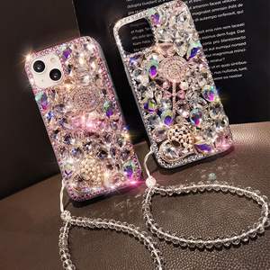 Étui de téléphone de luxe avec paillettes brillantes et strass, avec sangle pour iPhone 15 14 12 11 Pro Max Samsung S24 S23 A13 A54 - Product Image 5