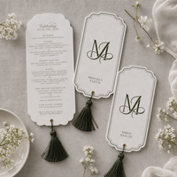 Cartes de menu de mariage élégantes et luxueuses en papier de coton fait main avec pompon pour cérémonie et réception de mariage