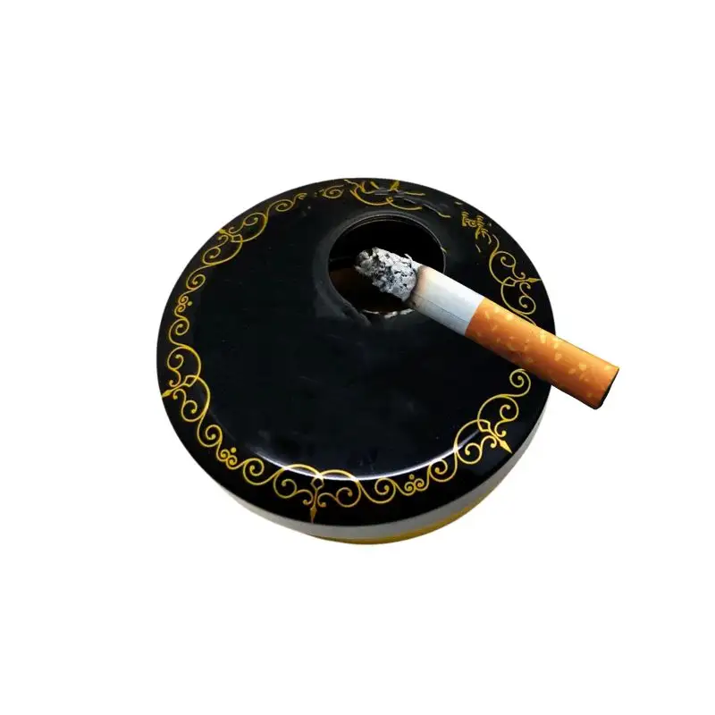 Kustom logo matte hitam portabel ukuran saku logam abu timah wadah dengan memutar penutup portabel abu rokok wadah