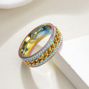Anello Antistress Girevole con Apribottiglie in Acciaio Inossidabile Placcato PVD Anti-Appannamento con Zirconi, Gioiello da Uomo - Product Image 3