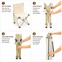 Chaise de camping pliable beige en tissu Oxford rembourré à double couche avec poche latérale de rangement