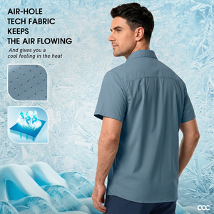Chemise habillée décontractée pour homme en popeline 100 % coton, écologique, unie, coupe classique, respirante, infroissable, à manches courtes et boutonnée - Product Image 3