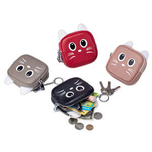 Nouveau Style mignon chat <span class=keywords><strong>Double</strong></span>-Zip porte-monnaie en cuir véritable Mini portefeuille porte-clés sac de rangement Niche rouge à lèvres pochette avec porte-clés - Product Image 6