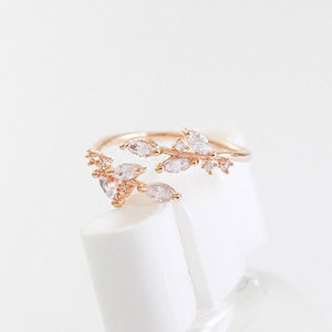 F1755 Rose Gold Plated <b>Crystal</b> <b>Ring</b> Plant Shape Prong Setting Women's Everyday Wear Jewelry - Product Image 2