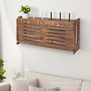Wooden Wall Mounted <b>Router</b> Stand With Cable Organizer For Living Room Storage <b>Box</b> - Product Image 3