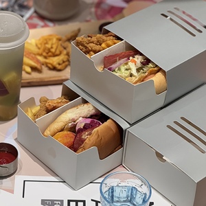 Boîtes à hamburger, <span class=keywords><strong>sandwich</strong></span> et <span class=keywords><strong>poulet</strong></span> frit jetables, rigides, biodégradables, recyclables, <span class=keywords><strong>de</strong></span> qualité alimentaire, avec logo personnalisé, en carton <span class=keywords><strong>blanc</strong></span> - Product Image 6