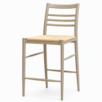 Tabouret de bar en bois avec dossier échelle et assise tressée, chaise haute de cuisine moderne pour salle à manger, café et restaurant
