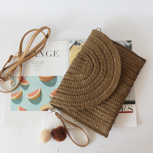 Sac à main d'été bohème personnalisé <span class=keywords><strong>en</strong></span> <span class=keywords><strong>paille</strong></span> tressée, sac de plage de luxe pour femme, <span class=keywords><strong>pochette</strong></span> de soirée, sac bandoulière à pompons - Product Image 5