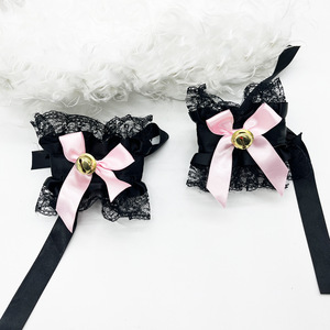 Serre-tête oreilles de chat avec clochette et collier ras-du-cou noir, rose, blanc, nœud en dentelle pour femme, accessoires intimes - Product Image 4
