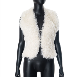 2024 가을과 겨울 새 조끼 섹시한 큰 등이없는 모피 칼라 매달려 목 탑 - Product Image 1
