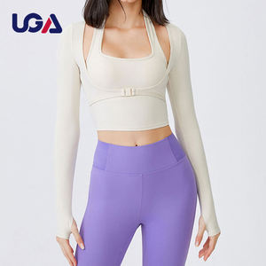 Vêtements de sport pour femmes, col licou, à manches longues, haut de Yoga, t-<span class=keywords><strong>shirt</strong></span> personnalisable à séchage rapide, chemises athlétiques - Product Image 5