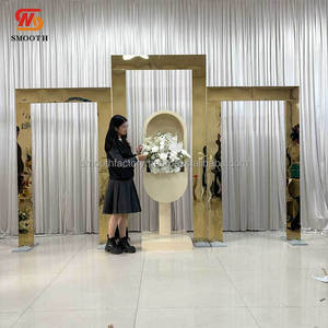 Customized Stainless Steel Wedding Arch with Gold <b>Backdrop</b> <b>Stand</b> SMOOTH Mirror Metal Square Shape for Wedding Stage - Product Image 6