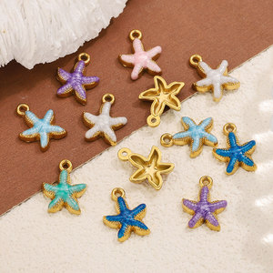 DZ056 18K Gold Plated Stainless Steel Starfish Pendants, Enamel Inlay Ocean Charms, DIY <strong>Jewelry</strong> Necklace Accessories <strong>Supplies</strong> - Product Image 4