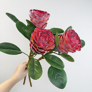 O-X975 Flor Artificial de Terciopelo Flocado, Rosa Protea Artificial, Decoración para Bodas y Fiestas en el Hogar, Tallo de Seda Realista, Venta al por Mayor de Artículos Florales - Product Image 3