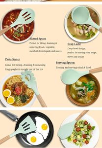 Ensemble d'ustensiles de cuisine en silicone avec manche en bois de qualité alimentaire, non toxique, mignon, 11 pièces, vente chaude - Product Image 2