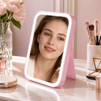 Miroir de maquillage LED portable avec capteur tactile, lumière à intensité réglable, miroir de vanité de bureau avec support réglable pour les voyages et la maison