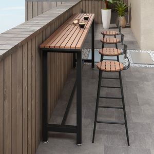 Conjunto de mesa alta para exteriores con tablero de madera y estructura metálica para barra y patio - Product Image 1