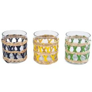 glass candle jars with straw weave
