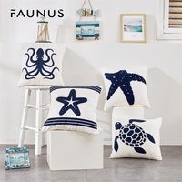 Coussin et taie d'oreiller en coton tricoté avec broderies tortue et étoile de mer, coussins brodés pour dossier de canapé
