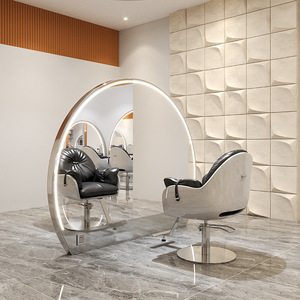 Espejo de Salón LED Arqueado de Doble Cara con Enchufe Integrado, Espejo de Pie para Dos Estilistas para Barbería y Salón - Product Image 6