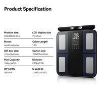 Analyseur de graisse corporelle intelligent à 8 électrodes, écran couleur TFT, plateforme en verre trempé, compatible avec l'application, capacité de 180 kg, numérique