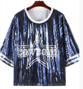 Women's <strong>Plus</strong> <strong>Size</strong> <strong>Sequin</strong> <strong>Tops</strong> Casual Cowboy Football Game Day Shirts with Leopard Pattern Knitted Fabric Jersey - Product Image 3