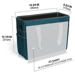 Sac fourre-tout organisateur avec fermeture éclair, grand sac de rangement pour matériel artistique et de couture, plusieurs poches, polyester vert bleuté - Product Image 2
