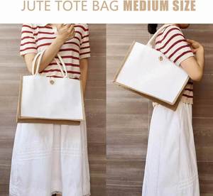Sac fourre-tout en toile de jute réutilisable, grand format, multi-poches, avec poignées, pour courses, plage, pique-nique, cadeaux - Product Image 6