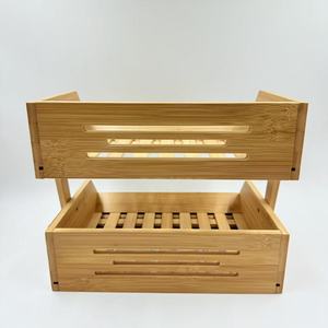 Étagère de rangement pour fruits et légumes en bambou, double couche, organisateur de comptoir de cuisine, écologique, forme carrée - Product Image 1