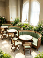 Ensemble de salle à manger pour restaurant Jiangmufang - Cadres en bois massif, dessus de table en marbre, mobilier commercial personnalisable pour restaurants