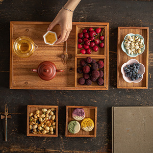Walnut Wood <b>Storage</b> <b>Tray</b> Rectangle 6 Piece Multifunctional Tea Table Organizer For Home Kitchen Serving Display - Product Image 3