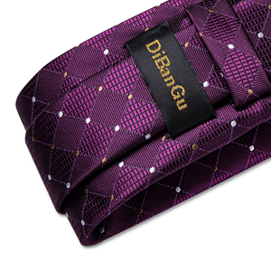 Cravatta da uomo casual con pois <span class=keywords><strong>viola</strong></span>, fazzoletto da taschino e gemelli, accessori per affari e matrimoni, regalo, in seta jacquard - Product Image 4