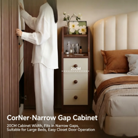 Table de chevet moderne pliable avec miroir, étroite et compacte de 20 cm, table d'appoint pour chambre à coucher, armoire de rangement ultra-étroite pour chevet