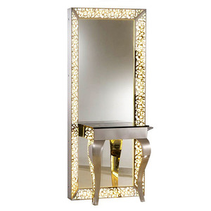 Led en aluminium doré de luxe pour <span class=keywords><strong>Babershop</strong></span> Station de coiffure murale avec miroir Station de travail pour la coiffure - Product Image 3