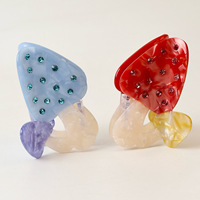 Nouvelle pince à cheveux créative et amusante en acétate écologique, ornée de strass, motif champignon, mignonne pince requin, accessoire pour cheveux de fille