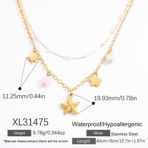 Women's Trendy 18K Gold Plated Stainless Steel <b>Titanium</b> Necklace with Natural Stone Pendant 18-Inch Collarbone <b>Chain</b> for Parties - Product Image 6