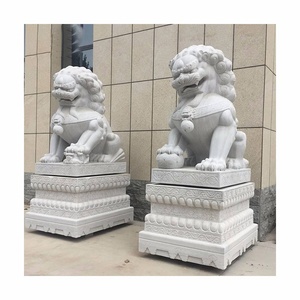 Al aire libre decoración mármol foo perros tallas de piedra chino granito León foo perro estatuas de la venta con alta base - Product Image 1