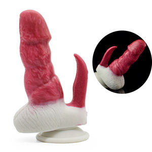 N5041野兽假阴茎逼真厚阴茎阴道按摩逼真舌头渗透舔硅胶假阴茎性玩具批发 - Product Image 1