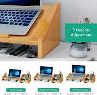 Support d'écran d'ordinateur avec étagère de rangement à 2 niveaux support d'ordinateur portable en bambou pour bureau support pour ordinateur portable réglable à 3 hauteurs
