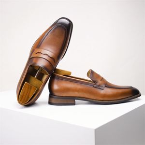 Handcrafted <b>Men's</b> Leather Shoes Business Loafers Top Grain Leather <b>Slip</b> <b>Ons</b> <b>Slip</b> on Casual Shoes Loafers - Product Image 2