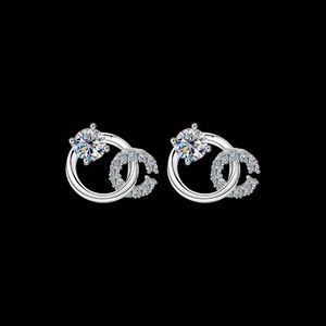 Pendientes de Plata de Ley S925 con Doble Aro CC y Moissanita - Product Image 4