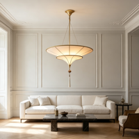 Lustre moderne à deux niveaux en forme de parapluie, en acier et laiton massif avec suspension en verre et pompon, pour salon, salle à manger, villa, maison