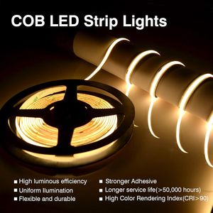 Bande <span class=keywords><strong>LED</strong></span> COB BERIXDEEP 480 <span class=keywords><strong>LED</strong></span>/m 24V 8mm <span class=keywords><strong>de</strong></span> large 5m CRI 92+ Sans points IP20 Dimmable Blanc Chaud pour Armoire Miroir Étagère <span class=keywords><strong>Plan</strong></span> <span class=keywords><strong>de</strong></span> <span class=keywords><strong>Travail</strong></span> Meuble - Product Image 3