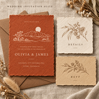 Kit de papeterie de mariage bohème en terre cuite, motif floral indigène australien brut, paysage sauvage, invitation de mariage, carte RSVP et carte de détails