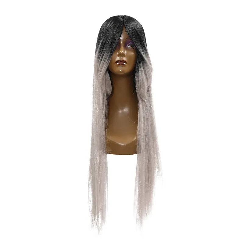 JINRUILI superventas personalizar cabello sintético 28 pulgadas recto hermosas pelucas negro gris ombre cabello humano como peluca para mujer