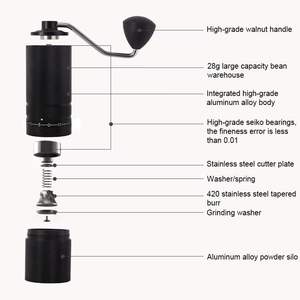Moulin à café manuel portable en alliage d'aluminium et acier inoxydable 420, avec 60 niveaux de réglage externe, pour expresso – Vente en gros - Product Image 4