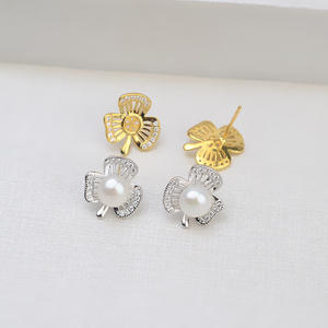 ต่างหูจี้เงินแท้ S925 รูปใบโคลเวอร์ ประดับมุกสั่งทำได้ อุปกรณ์ DIY ตัวเรือนเปล่า 1286 - Product Image 2