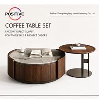 Ensemble de tables basses rondes de style Mid-Century Modern avec plateau en pierre frittée et bois de noyer, mobilier de luxe pour salon, vente en gros OEM